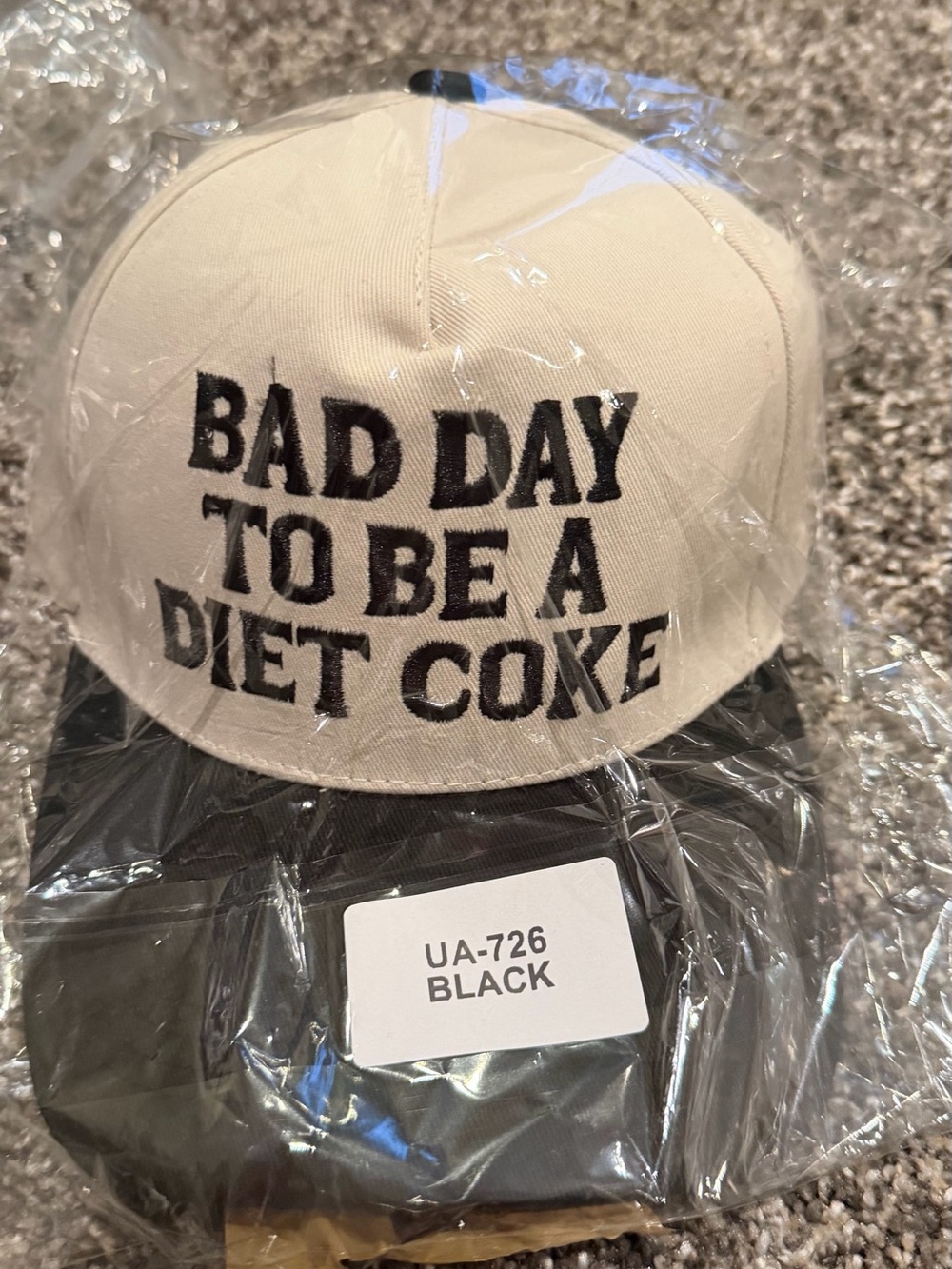 White and Black 'Bad Day to Be a Diet Coke' Embroidered Cap